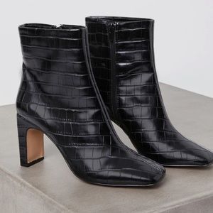 BCBG Ransi block heel embossed bootie
